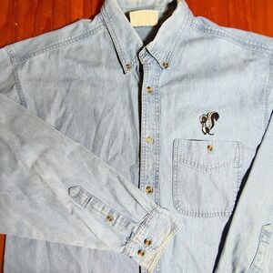 Paradise Point Deluxe Sports Wear Denim Button Down Shirt‎ Skunk Embroidery